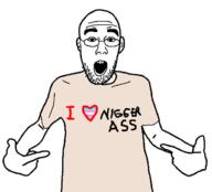 arm ass clothes ear glasses hand heart i_heart_nigger i_love nigger open_mouth pointing soyjak stubble tranny tshirt variant:shirtjak // 618x559 // 80.6KB