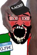 ahegao beard black_skin blacked blush cap clothes clyde country flag glasses hair hat italy name_tag open_mouth red red_skin soyjak text variant:science_lover // 554x823 // 412.1KB