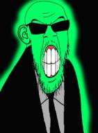 angry central_intelligence_agency clothes glasses glowie glowing green_skin soyjak stubble suit sunglasses variant:feraljak // 895x1217 // 380.3KB