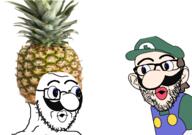 2soyjaks big_nose brown_hair cap clothes ear food fruit full_body glasses hair hat luigi merge mustache nintendo open_mouth pineapple stubble thick_eyebrows variant:nojak variant:soyak video_game weegee // 1425x1000 // 769.4KB