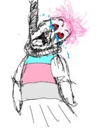 arm bloodshot_eyes clothes crying hair hand hanging open_mouth pink_hair redraw rope soyjak stubble suicide tongue tranny variant:bernd // 933x1279 // 221.9KB