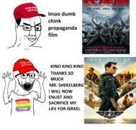 2soyjaks arm cap closed_mouth clothes conservative donald_trump flag glasses hand hands_up hat lgbt maga movie open_mouth politics smile smug soyjak stubble text tshirt variant:chudjak variant:excited_soyjak // 2271x2179 // 1.1MB