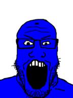 angry blue blue_skin electricity glasses minus_sign open_mouth soyjak stubble variant:markiplier_soyjak // 600x800 // 17.5KB