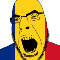 angry country flag glasses open_mouth romania soyjak stubble variant:cobson // 721x720 // 11.3KB