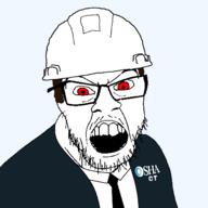 aehser angry brown_hair clothes connecticut glasses government hair hat helmet mustache necktie open_mouth osha qserf red_eyes stubble suit text variant:feraljak // 1500x1500 // 89.2KB