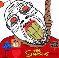 antenna bloodshot_eyes cartoon clenched_teeth closed_mouth clothes crying glasses hanging heart i_love ls_mark mustache orange_eyes reddit rope south_park soyjak stubble suicide text the_simpsons variant:bernd wrinkles yellow_teeth // 724x709 // 437.1KB