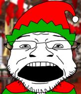 background christmas clothes elf elf_hat glasses open_mouth soyjak stubble variant:coinjak // 896x1051 // 258.4KB