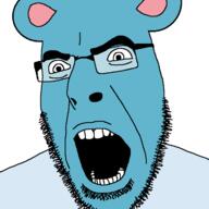 andrew_dobson angry bear blue_skin ear glasses open_mouth soyjak stubble variant:cobson // 721x720 // 24.4KB