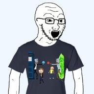 arm clothes glasses open_mouth rick_and_morty soyjak stubble tshirt variant:soyak // 800x800 // 186.4KB