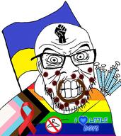 aids angry arm black_lives_matter clenched_teeth closed_mouth coathanger country ear fist flag glasses heart i_love looking_at_you monkeypox mustache pedophile poop pride_flag ribbon soyjak stubble syringe teeth text ukraine vaccine variant:feraljak // 3656x4096 // 4.1MB