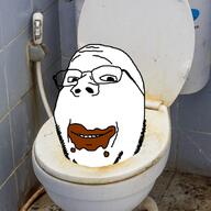 bathroom closed_mouth coprophagia dirty glasses irl_background poop smile soyjak stubble subvariant:wholesome_soyjak toilet variant:gapejak // 696x696 // 421.4KB