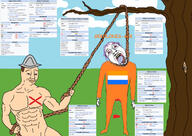 arm blood bloodshot_eyes btfo buff closed_mouth clothes conquistador countrywar crying drawn_background ear flag:netherlands_orange flag:spain full_body glasses grass hand hanging holding_object holding_rope irl leg lynching mediterrenean netherlands noose open_mouth outdoors pink_hair rope smile smug soyjak spain spanish spanish_empire stubble subvariant:wholesome_soyjak sun tongue tranny tree variant:bernd variant:chudjak variant:gapejak wikipedia yellow yellow_skin yellow_teeth // 1284x911 // 748.1KB