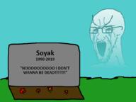 bloodshot_eyes crying dead drawn_background flower funeral glasses large_eyebrows open_mouth plant soyjak stretched_mouth stubble text variant:classic_soyjak // 1000x750 // 100.5KB