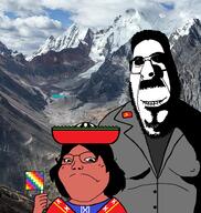 2soyjaks abimael_guzman andes biting_lip brown_skin chairman_gonzalo clothes communism creepy evil flag frown glasses hair hat holding_object irl_background lucanamarca_massacre maoism mountain mustache native_american ominous peru peruvian_communist_party quechua red_skin shining_path soyjak stubble subvariant:hornyson subvariant:soylita variant:cobson variant:gapejak white_skin wiphala // 1773x1869 // 2.4MB