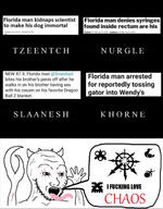 chaos chaos_cultist chaos_star chaos_undivided claw crab_claw cultist florida florida_man horn khorne meme mutant nurgle slaanesh soyjak text tongue tzeentch undivided variant:excited_soyjak waow warhammer // 1080x1386 // 417.1KB