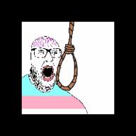 3dgifmaker animated eyelashes fat flag gif glasses noose open_mouth purple_hair random_per_frame rope soyjak stubble tranny variant:unknown yellow_teeth // 200x200 // 126.2KB
