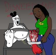 bloodshot_eyes breasts clothes crying diaper disneedland disney disneyland drawn_background ear female foot frog full_body glasses gore hair hat heart knife makeup medium_breasts mickey_mouse necklace negro open_mouth pepe piss skeleton sneed soyjak stretched_mouth stubble table torture variant:classic_soyjak wojak // 1260x1230 // 552.2KB