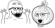2soyjaks animated arm excited food glasses hand hands_up onion open_mouth shaking soyjak stubble variant:excited_soyjak variant:soyak vegetable // 620x315 // 99.4KB