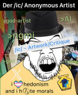 angry atheism clothes fedora glasses greentext hat heart ic_(4chan) irl logo mustache open_mouth paypal reddit reddit_gold soyjak stubble text transgender_flag twitter variant:feraljak // 193x236 // 88.3KB