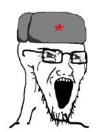 clothes communism glasses hat open_mouth soyjak star stretched_mouth stubble ushanka variant:classic_soyjak // 357x457 // 78.1KB
