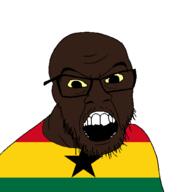 black_skin clothes country flag ghana glasses open_mouth small_eyes soyjak stubble variant:feraljak // 1500x1500 // 32.2KB