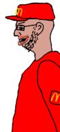 amerimutt brown_skin camouflage chin ear glasses mcdonalds mutt patch red_shirt side_profile soldier stubble variant:soydierjak // 330x720 // 15.7KB