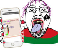 4chan bant_(4chan) bbc beard belarus holding_object phone pink_hair queen_of_spades spade stubble tongue variant:bernd // 921x763 // 384.1KB