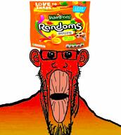 candy clothes ear food glasses hat oh_my_god_she_is_so_attractive open_mouth orange sour soyjak stretched_mouth stubble variant:markiplier_soyjak // 1521x1699 // 279.2KB