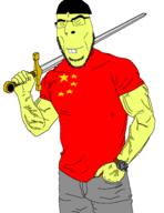 asian buck_teeth buff china east flag flag:china gook grey_pants muscles star_(symbol) swole yellow_skin // 1473x1910 // 203.3KB