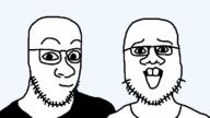 bald beard black_and_white eyebrows glasses happy multiple_soyjaks nose open_mouth transparent variant:unknown // 739x415 // 11.0KB