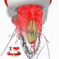 blood bloodshot_eyes clenched_teeth clothes cracked_teeth hat i_love mario mushroom rage red_face smoke soyjak stretched_mouth variant:feraljak yellow_teeth // 320x320 // 125.7KB