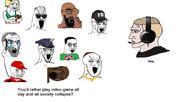 arm beard black_skin boomer brown_skin clothes crying federal_bureau_of_investigation glasses hand hat judaism kippah large_eyebrows large_nose mcdonalds multiple_soyjaks nazism nordic_chad open_mouth pol_(4chan) police soyjak stretched_mouth stubble swastika text variant:chudjak variant:soyak video_game wojak yellow_sclera // 1024x546 // 72.0KB