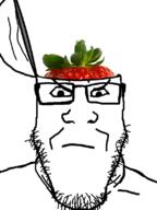 angry animated food fruit fruitjak gif glasses head_box soyjak strawberry stubble variant:markiplier_soyjak // 600x800 // 577.3KB