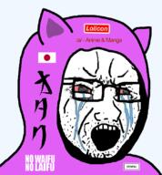 a_(4chan) anime bloodshot_eyes cat_ear clothes crying ear flag glasses hood japan open_mouth soyjak stubble text variant:classic_soyjak // 777x840 // 170.5KB
