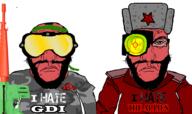 3soyjaks angry beard brotherhood_of_nod chud closed_mouth clothes command_&_conquer command_and_conquer communism gdi glasses global_defense_initiative gun hair hat hat_ornament i_hate nod red_skin soviet_union soyjak star_(symbol) star_hat_ornament subvariant:science_lover tankies text ushanka variant:chudjak variant:markiplier_soyjak // 1344x800 // 418.4KB