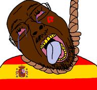 bloodshot_eyes brown_skin crying flag flag:morocco flag:spain hanging morocco queen_of_spades slut_for_bmc spain subhuman suicide ugly variant:bernd yellow_teeth // 768x709 // 66.7KB