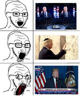 body_horror clothes comic donald_trump glasses hat judaism kippah large_nose open_mouth soyjak stretched_mouth stubble tongue variant:classic_soyjak // 1448x1740 // 2.4MB