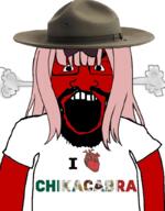 angry anime arm bant_(4chan) beard bowtie canada chika_fujiwara clothes country flag fume glasses hair hat heart mexico open_mouth pink_hair red soyjak subvariant:science_lover tshirt variant:markiplier_soyjak // 800x1027 // 385.7KB