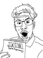 book clothes ear glasses hand holding_book holding_object java mustache open_mouth soyjak stubble text variant:unknown // 720x960 // 23.4KB