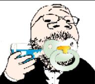 baby beer binky bowtie clorox clothes glass glasses hair hand hat holding_object low_quality smile soyjak stubble toast tuxedo variant:gapejak // 398x352 // 70.2KB