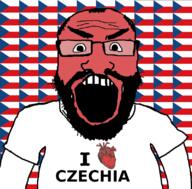 angry beard clothes country czechia flag glasses hair heart i_love open_mouth red soyjak tshirt variant:science_lover // 800x789 // 138.3KB