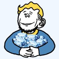 arm casino closed_mouth clothes ear fallout fallout_new_vegas gem hair hand holding_gem jumpsuit smile soyjak stubble variant:impish variant:impish_soyak_ears vault_boy wink yellow_hair // 512x512 // 78.0KB