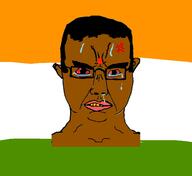 anger_mark angry bindi bloodshot_eyes brown_skin country ear flag glasses hair india indian mucus soyjak subvariant:chudjak_front sweating variant:chudjak yellow_teeth // 1512x1384 // 168.8KB