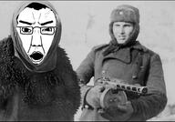 angry black_and_white clothes coat communism facing_front fascism germany glasses glove hair hat irl_background nose open_mouth ppsh prisoner russia shaved snow soviet_union soyjak star subvariant:chudjak_front variant:chudjak vein world_war_2 // 1279x892 // 1.1MB