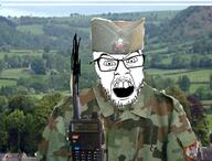 angry clothes glasses grass hat hill hills house irl_background military military_cap open_mouth serbia soyjak stubble tree variant:feraljak walkie_talkie // 725x550 // 579.4KB