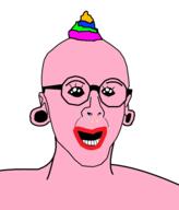 bald colorful_hair ear earring ftm glasses hair nose nose_piercing open_mouth pink_skin pooner red_lips smile soyjak teeth variant:turtlejak // 2048x2403 // 165.3KB