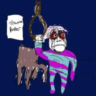 blood chair clenched_teeth closed_mouth creepy creepypasta friday_night_funkin fulll_body hair hanging mustache noose pink_hair redraw rope sad soyjak squidwards_suicide stubble text tranny variant:bernd // 3000x3000 // 1.2MB