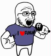 animated clothes friday_night_funkin full_body glasses heart holding_object i_love microphone open_mouth redraw soyjak stubble text tshirt variant:soyak video_game // 530x582 // 376.2KB