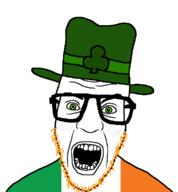 angry clothes flag flag:ireland freckles glasses green_eyes hair hat ireland open_mouth orange_hair orange_stubble soyjak stubble variant:nerdjak // 713x767 // 31.9KB