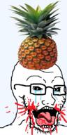 blood clothes crying food foodjak fruit glasses hat open_mouth pineapple soyjak stubble tongue variant:soyak // 441x882 // 327.0KB